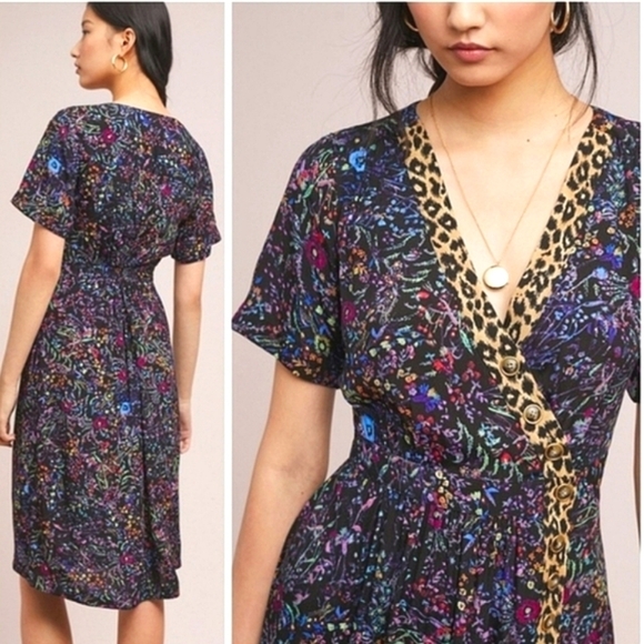 Anthropologie Maeve Morgan Floral Animal print wrap dress size 0 - Picture 3 of 6